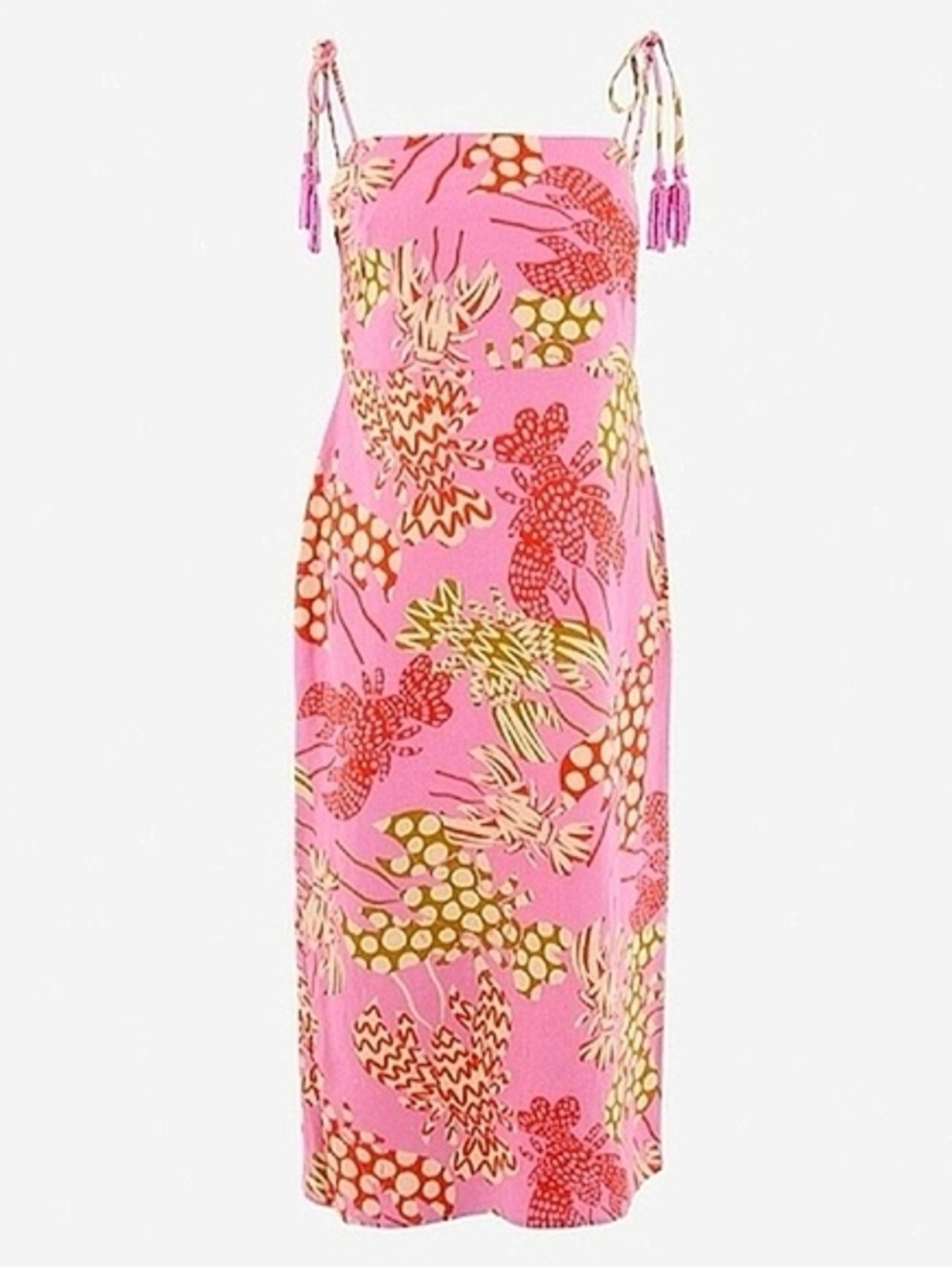 Rachel Zoe Pink Tropical-Print Tie-Shoulder Midi Dress